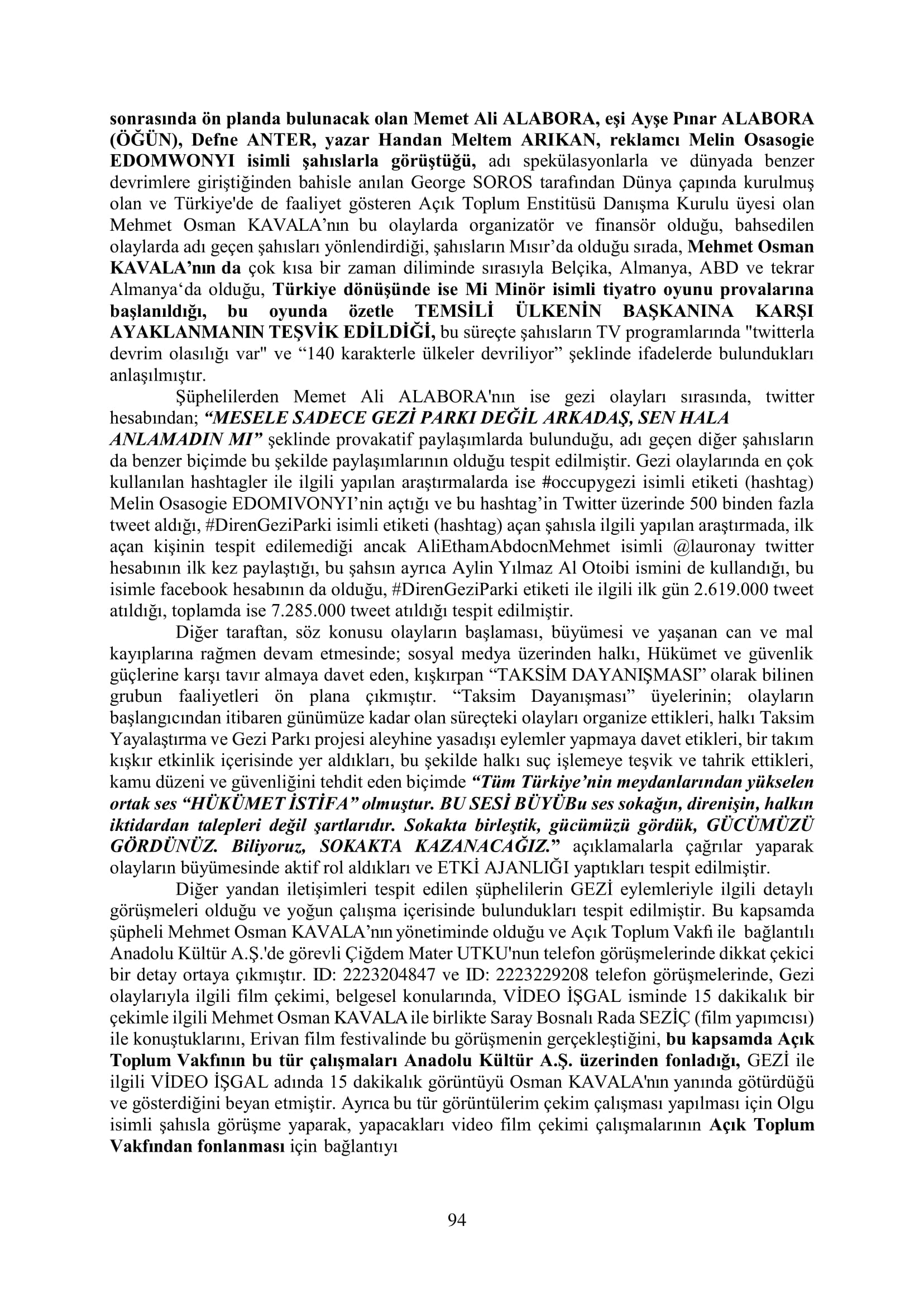 İşte 16 ay sonra hazırlanan Gezi Parkı-Kavala iddianamesinin tam metni