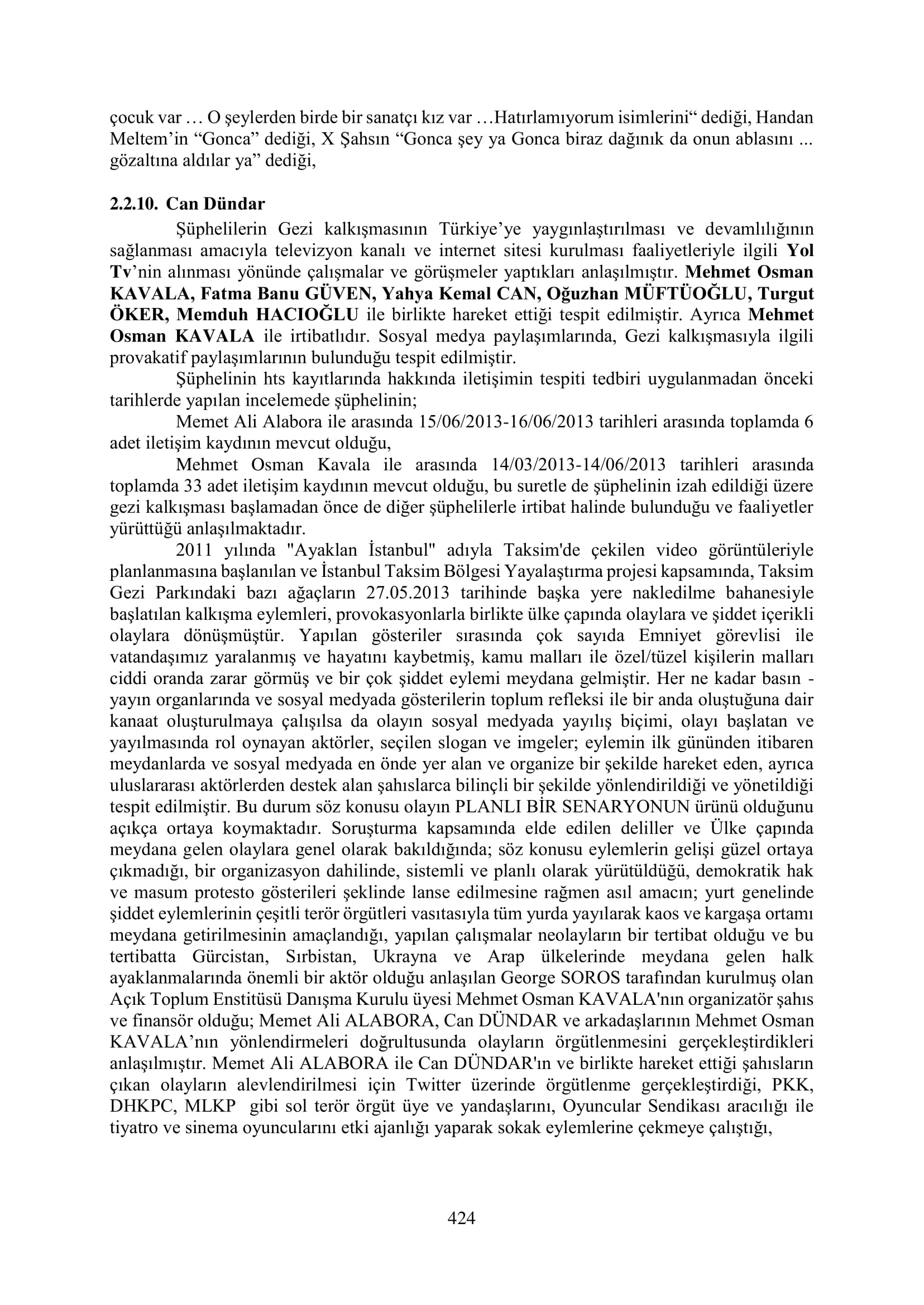 İşte 16 ay sonra hazırlanan Gezi Parkı-Kavala iddianamesinin tam metni