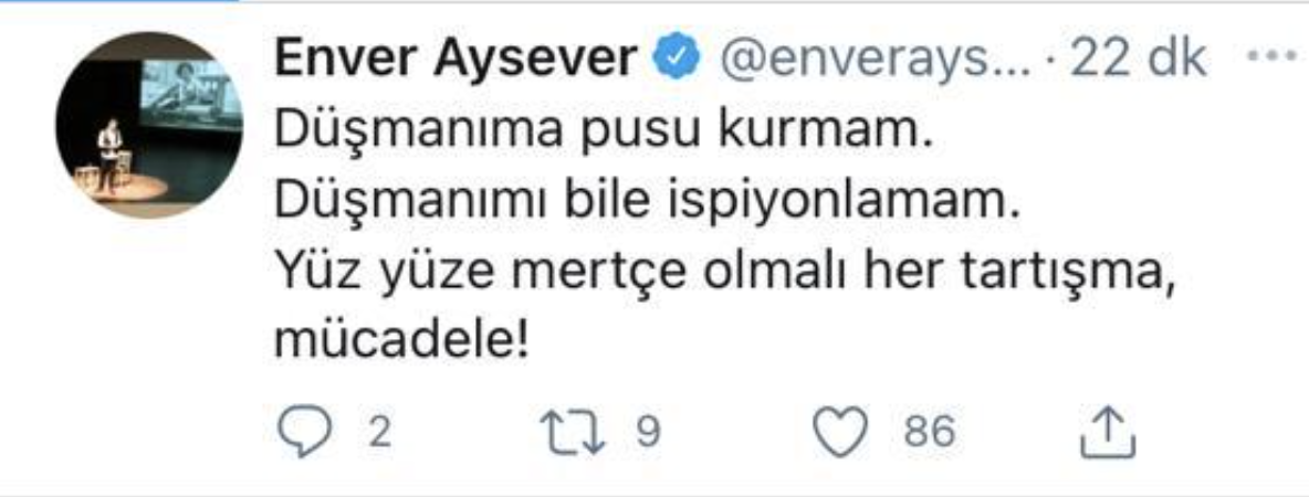 Gazetenin eski yazarlarından olan Enver Aysever'in tepkisi.