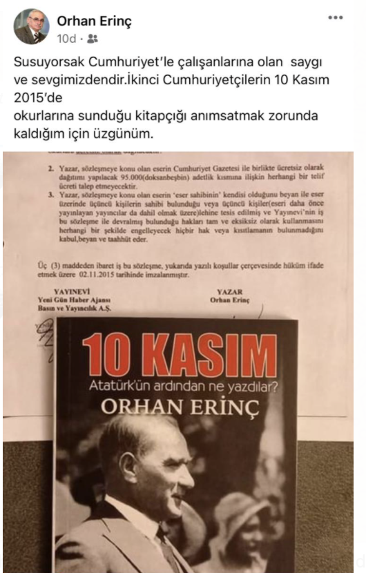 Eski Cumhuriyet Gazetesi Genel Yayın Yönetmeni ve gazetenin sahibi konumundaki Cumhuriyet Vakfı'nın bir önceki Yönetim Kurulu Başkanı Orhan Erinç'in açıklaması.
