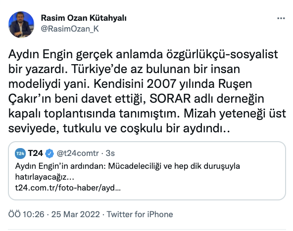 Aydın Engin’in ardından: Mücadeleciliği ve hep dik duruşuyla hatırlayacağız...
