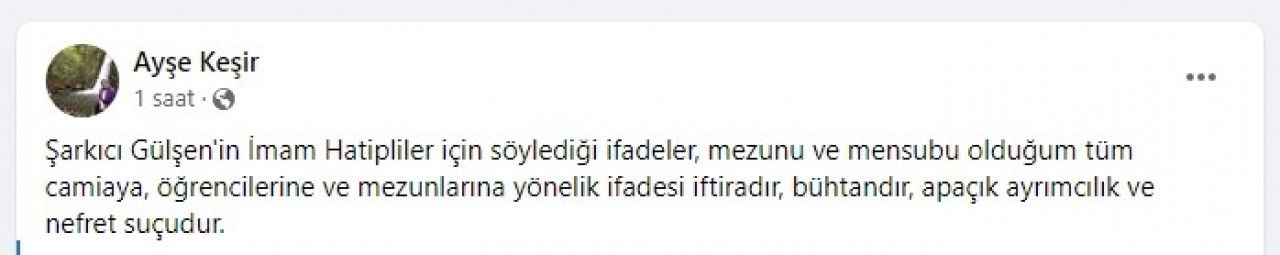 Gülşen’in sözlerine AKP Genel Merkez Kadın Kolları Başkanı Düzce Milletvekili Ayşe Keşir de  tepki gösterdi: 