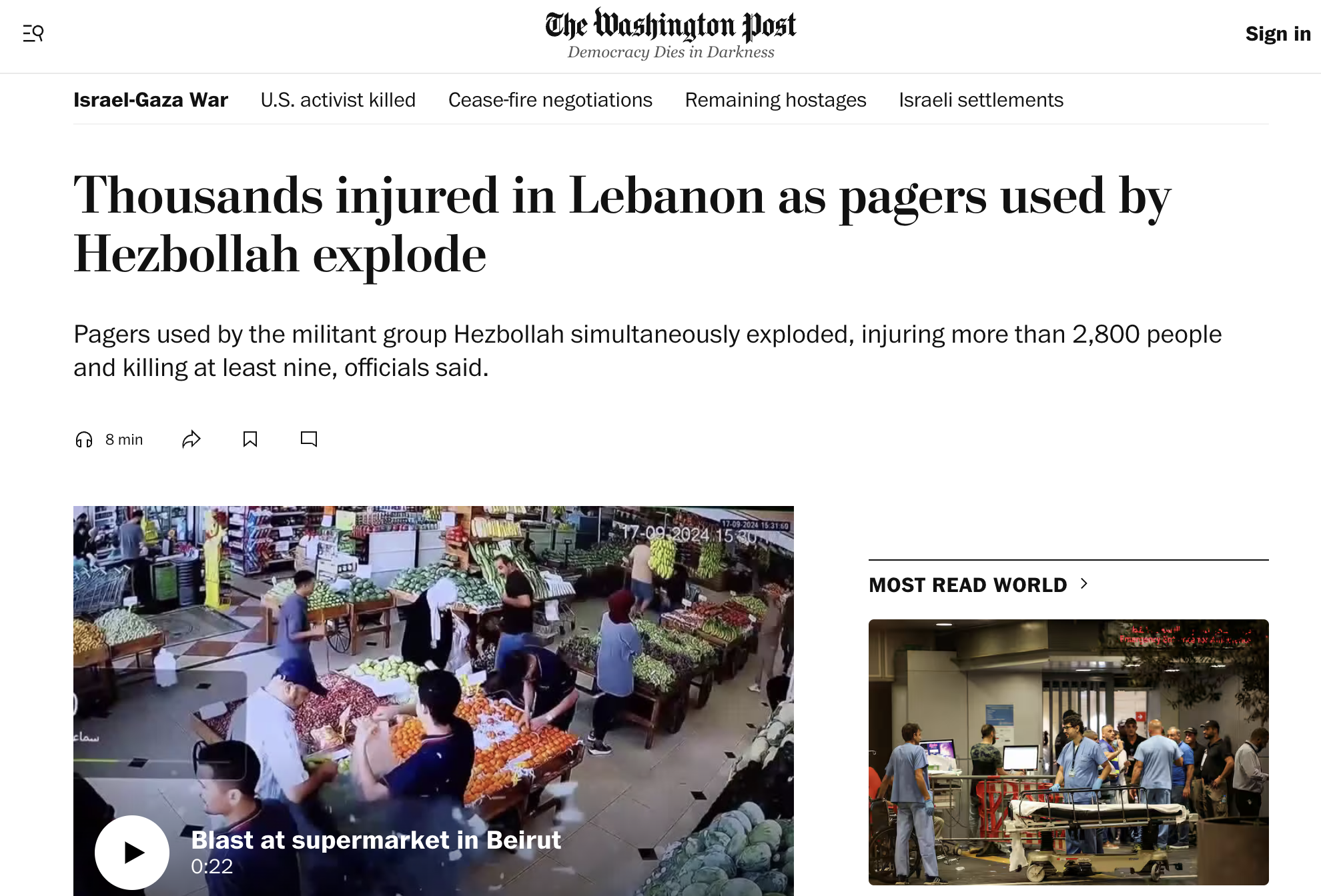 The Washington Post (ABD) | Lübnan'da Hizbullah tarafından kullanılan çağrı cihazlarının patlaması sonucu binlerce kişi yaralandı