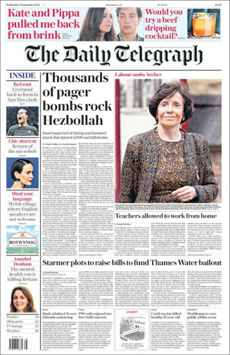 The Daily Telegraph (Britanya) | Binlerce çağrı cihazı bombası Hizbullah'ı sarstı
