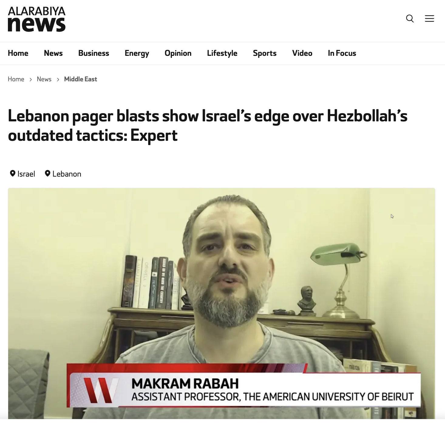 Al Arabiya (Katar) | Lübnan'daki çağrı cihazı patlamaları İsrail'in Hizbullah'ın modası geçmiş taktiklerine karşı üstünlüğünü gösteriyor