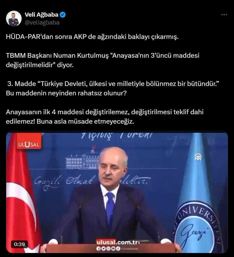 Meclis Başkanı Numan Kurtulmuş'un Anayasa çağrısına çok sayıda tepki geldi