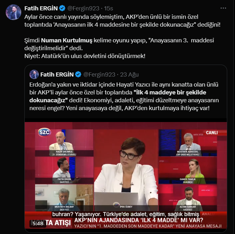 Meclis Başkanı Numan Kurtulmuş'un Anayasa çağrısına çok sayıda tepki geldi