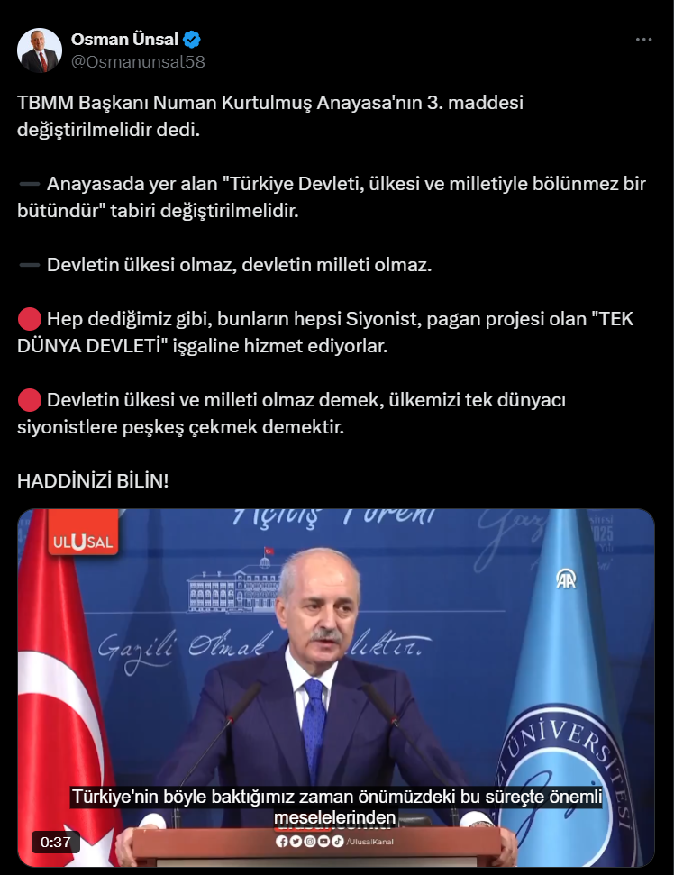 Meclis Başkanı Numan Kurtulmuş'un Anayasa çağrısına çok sayıda tepki geldi