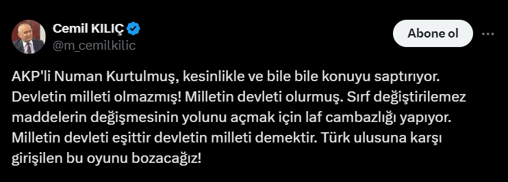 Meclis Başkanı Numan Kurtulmuş'un Anayasa çağrısına çok sayıda tepki geldi