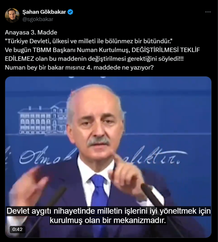 Meclis Başkanı Numan Kurtulmuş'un Anayasa çağrısına çok sayıda tepki geldi