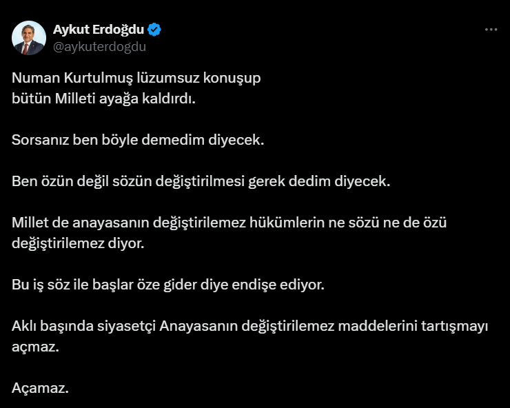 Meclis Başkanı Numan Kurtulmuş'un Anayasa çağrısına çok sayıda tepki geldi