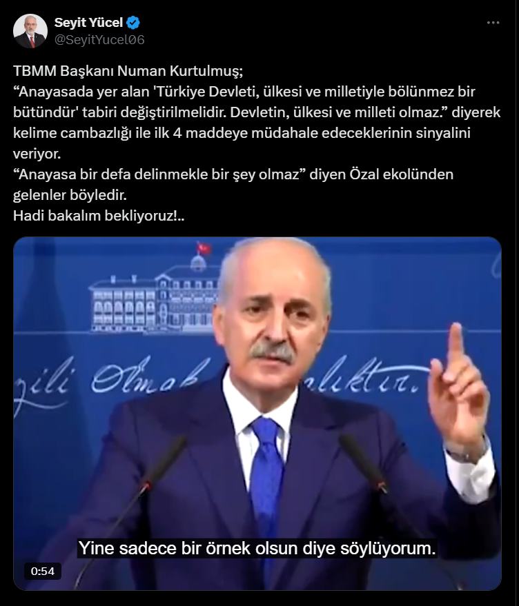 Meclis Başkanı Numan Kurtulmuş'un Anayasa çağrısına çok sayıda tepki geldi