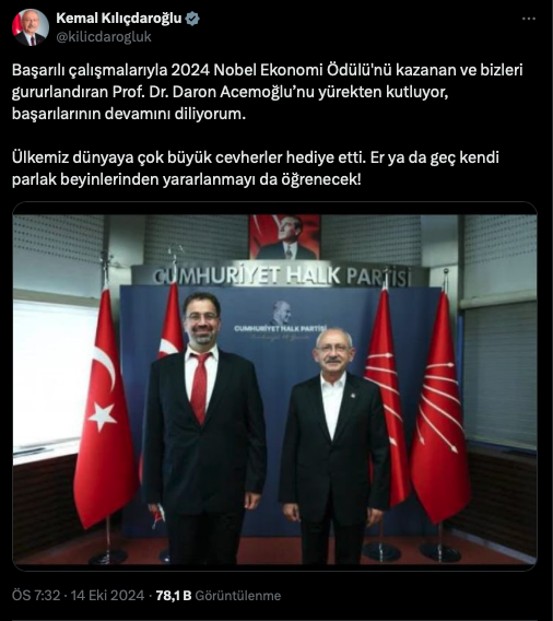 Nobel Ekonomi Ödülü'ne layık görülen Daron Acemoğlu'na tebrik mesajları yağdı; "İktidarın, Acemoğlu'nun tezlerinden ders almasını dilerim" 