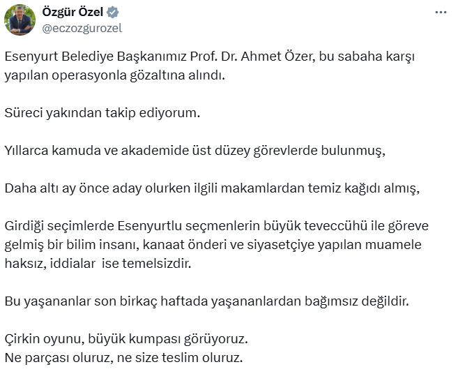 Cumhuriyet Halk Partisi Genel Başkanı Özgür Özel