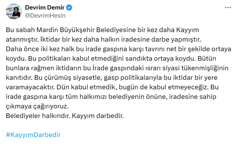 DEM Parti Mardin Büyükşehir Belediye Eş Başkanı