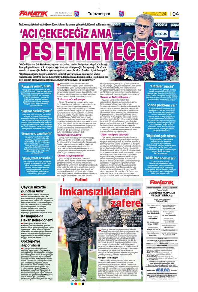 Günün spor manşetleri