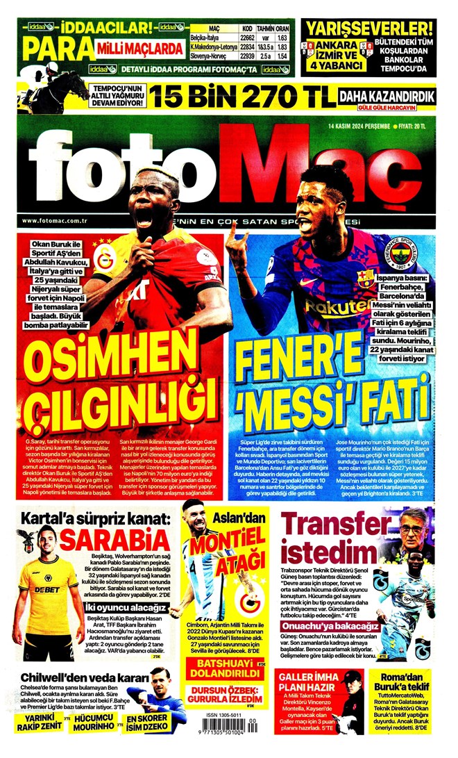 Günün spor manşetleri