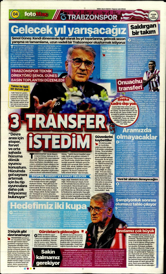 Günün spor manşetleri