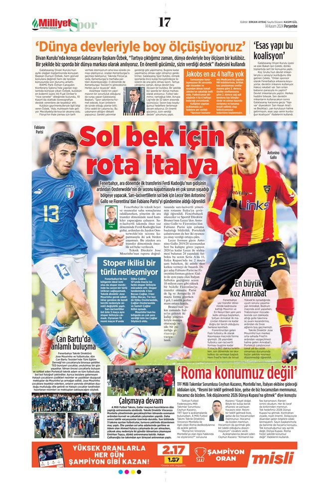 Günün spor manşetleri