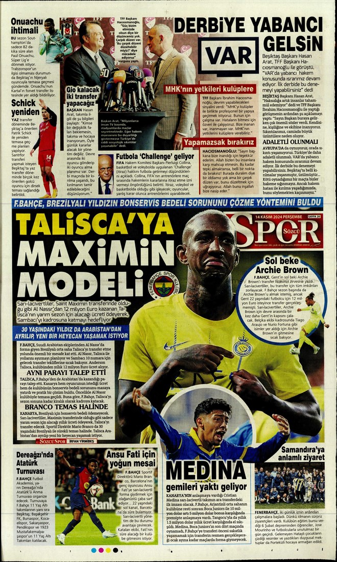 Günün spor manşetleri