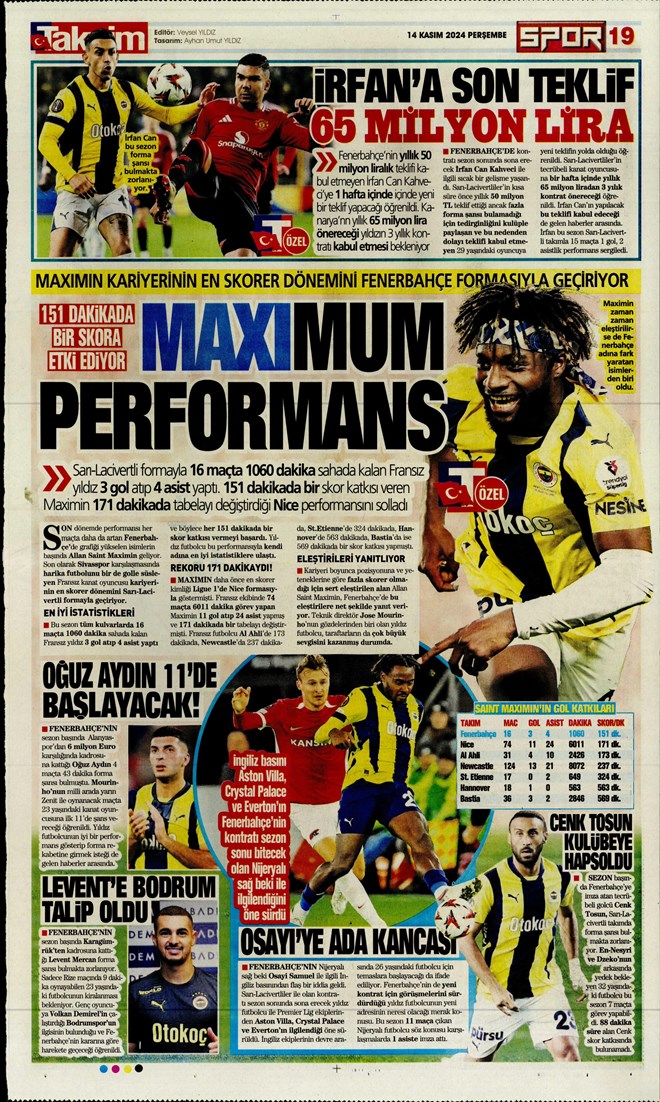 Günün spor manşetleri