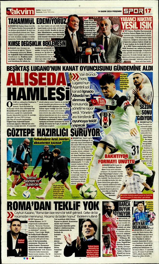 Günün spor manşetleri