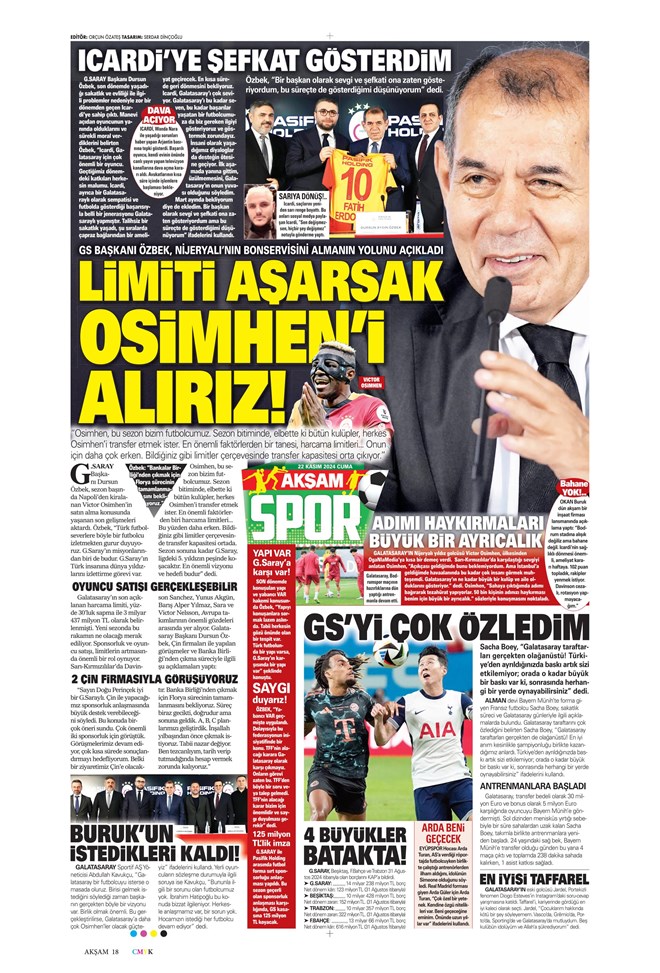 Günün spor manşetleri