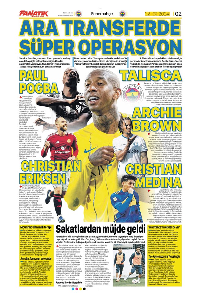 Günün spor manşetleri