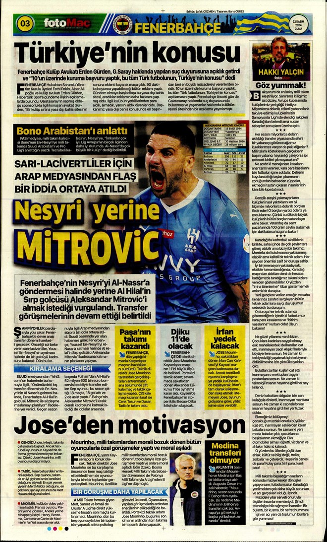 Günün spor manşetleri
