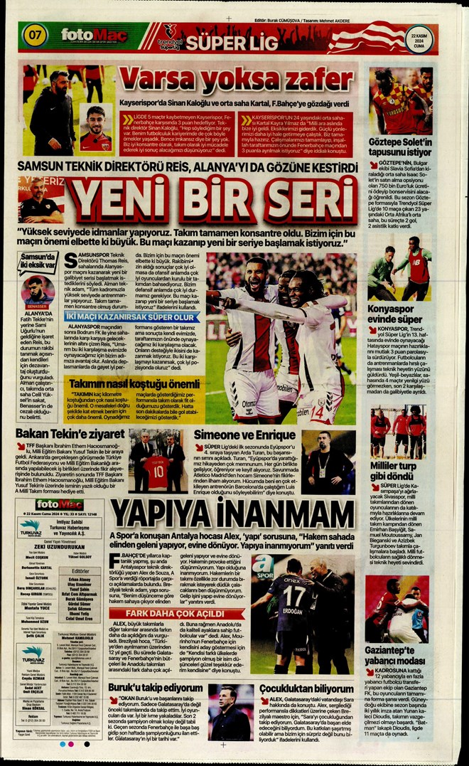 Günün spor manşetleri