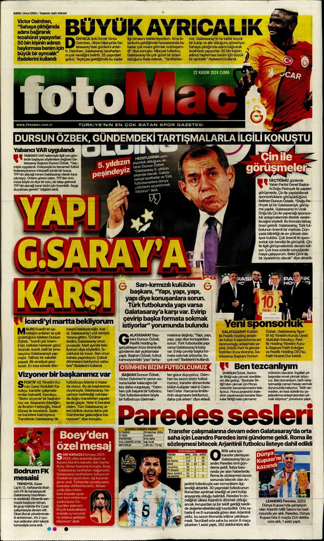 Günün spor manşetleri