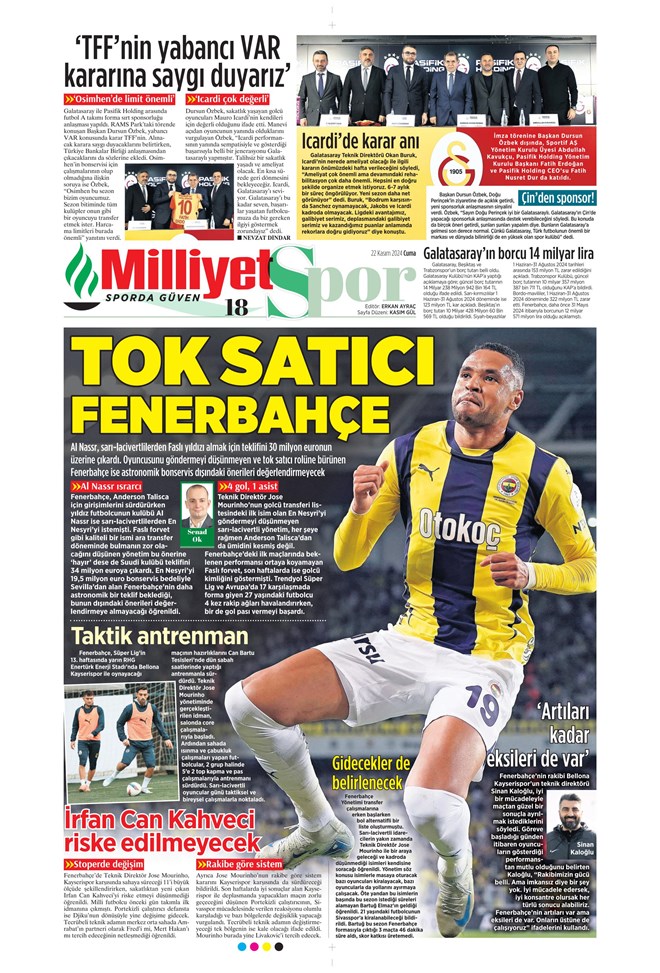 Günün spor manşetleri