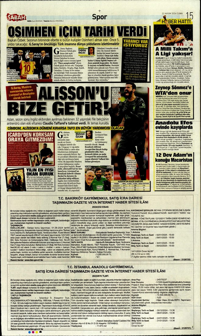 Günün spor manşetleri