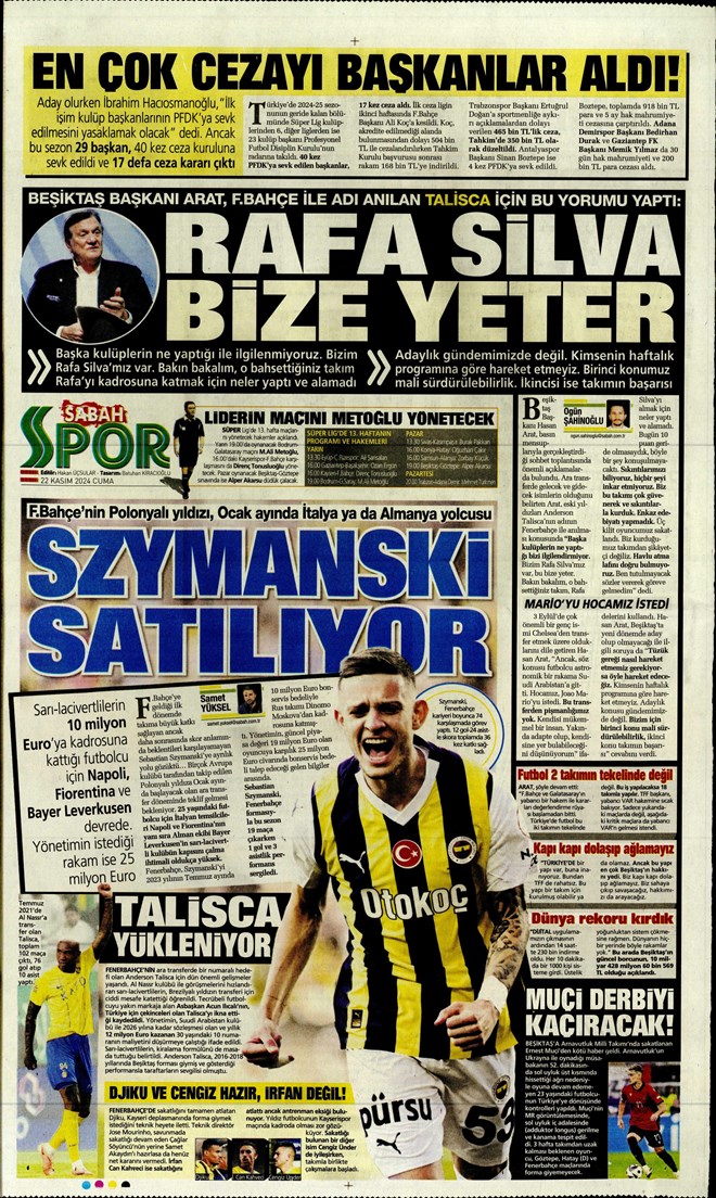 Günün spor manşetleri