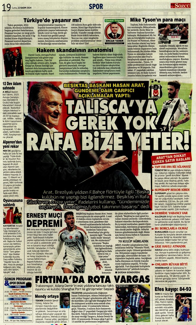 Günün spor manşetleri
