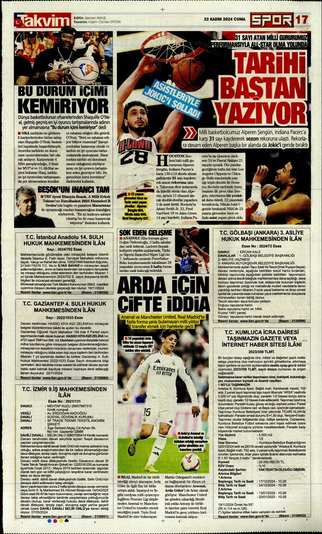 Günün spor manşetleri