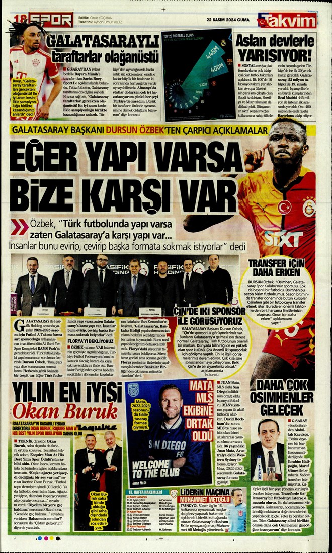 Günün spor manşetleri