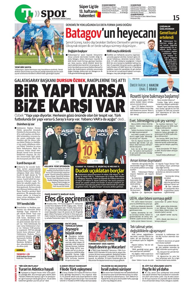 Günün spor manşetleri