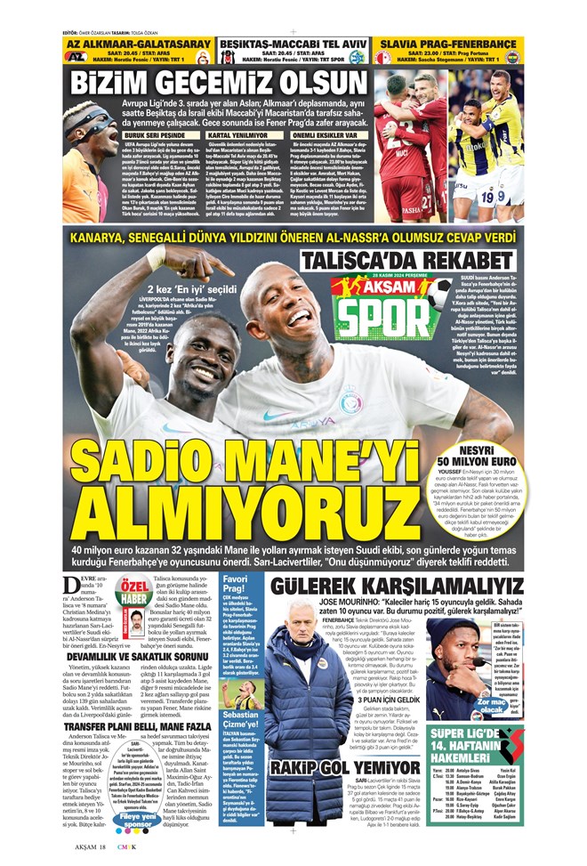 Günün spor manşetleri