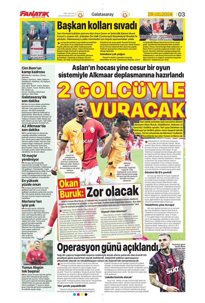 Günün spor manşetleri