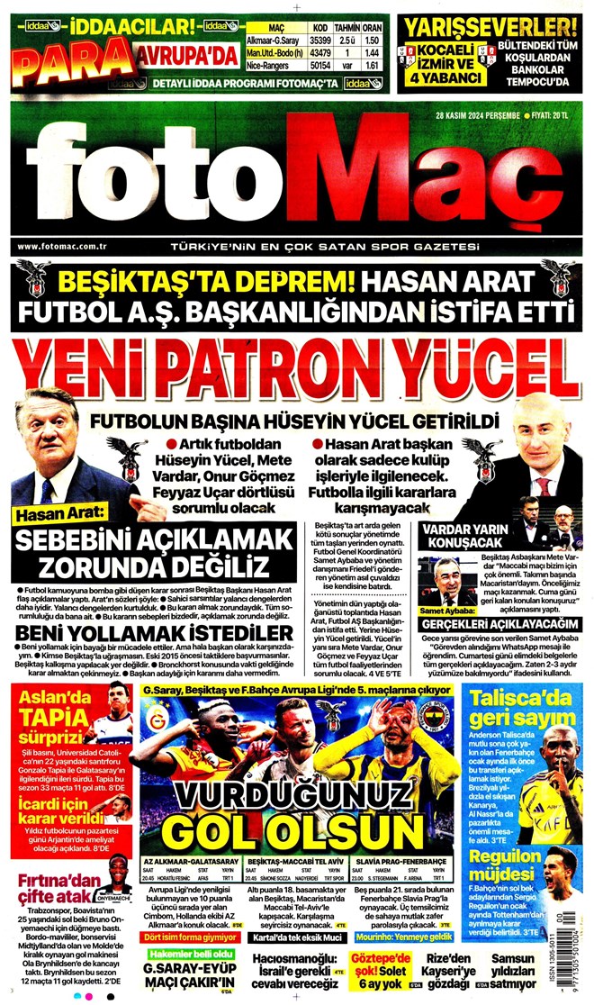 Günün spor manşetleri