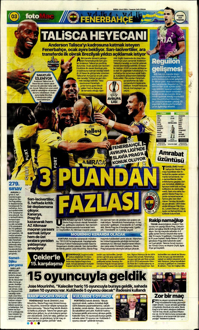 Günün spor manşetleri