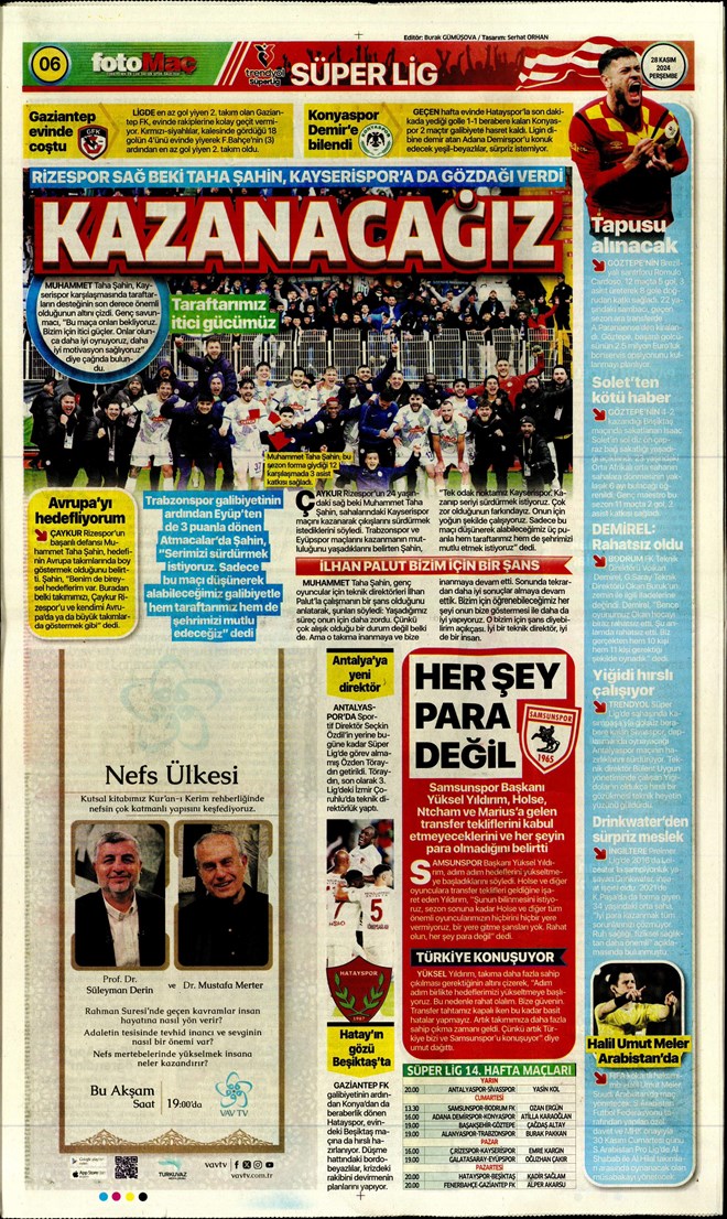 Günün spor manşetleri