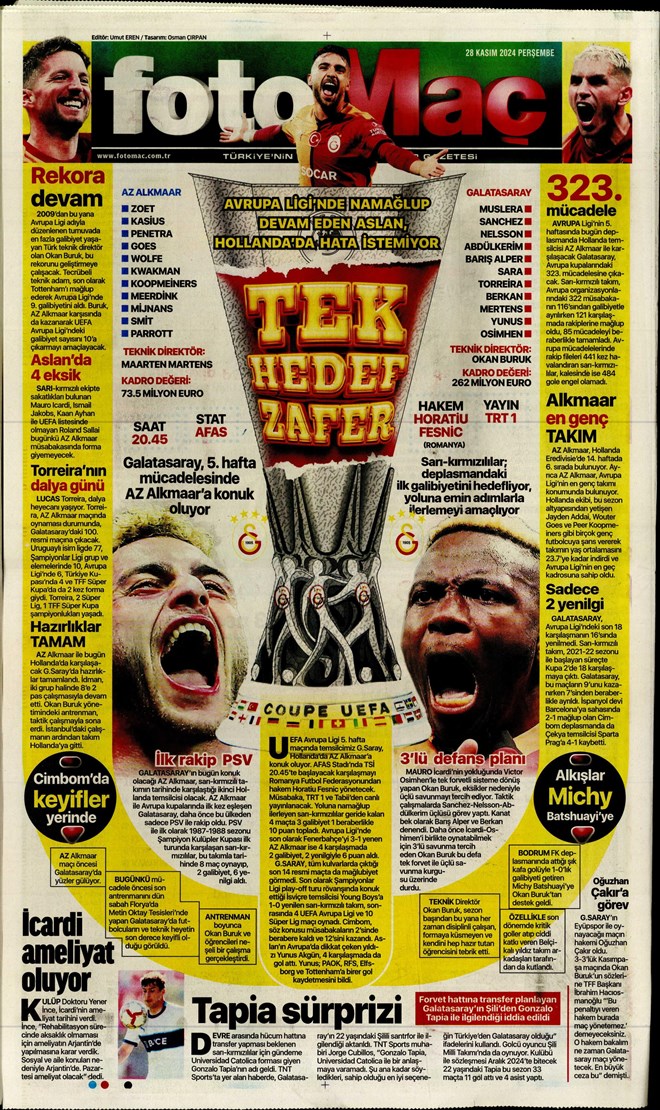Günün spor manşetleri