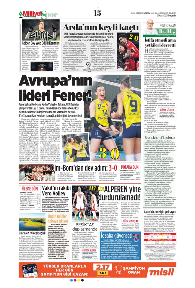 Günün spor manşetleri