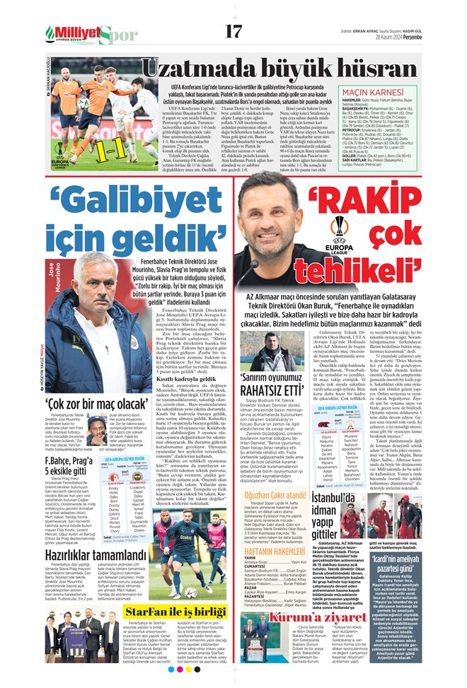 Günün spor manşetleri