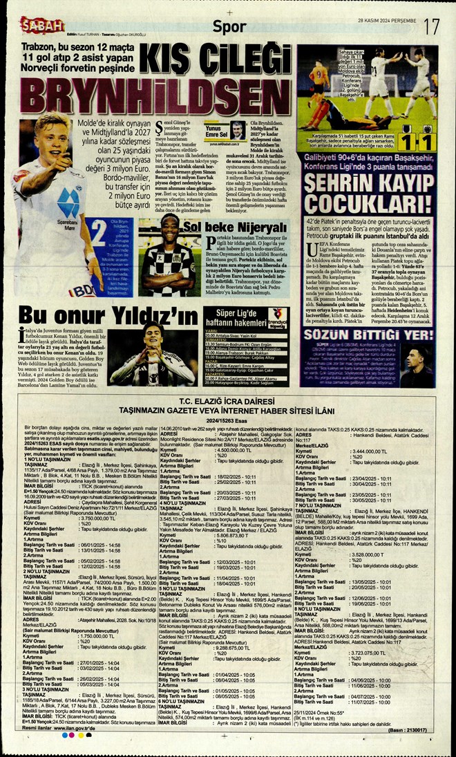 Günün spor manşetleri