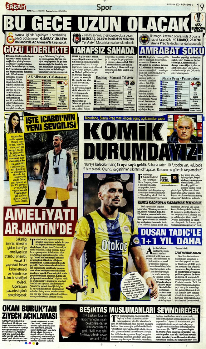 Günün spor manşetleri