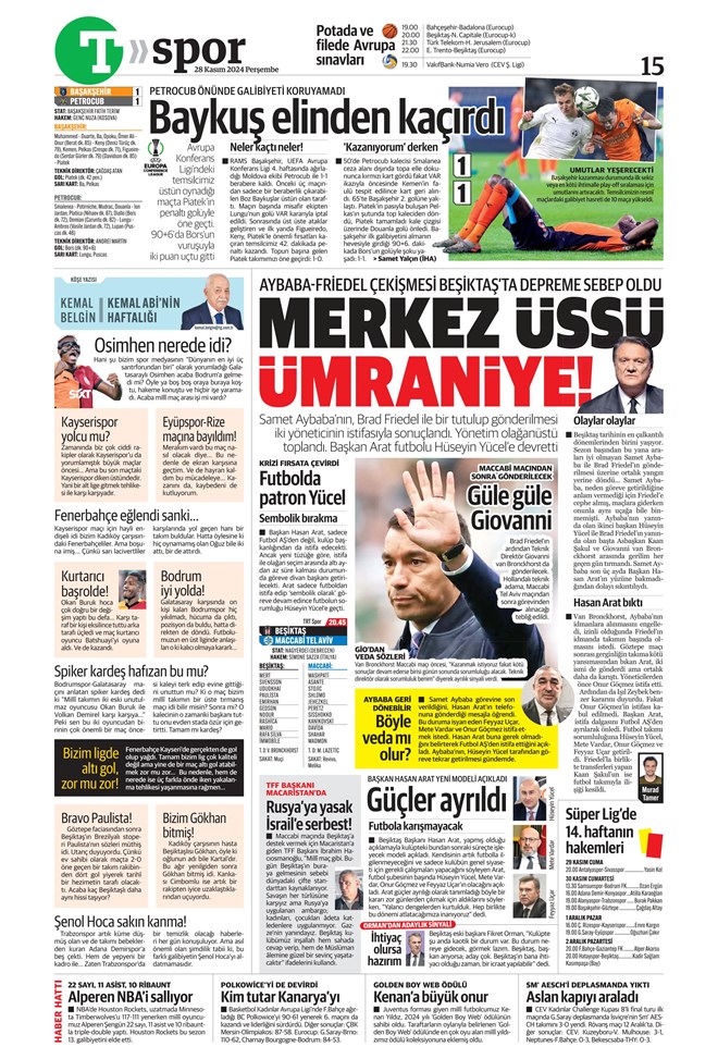 Günün spor manşetleri