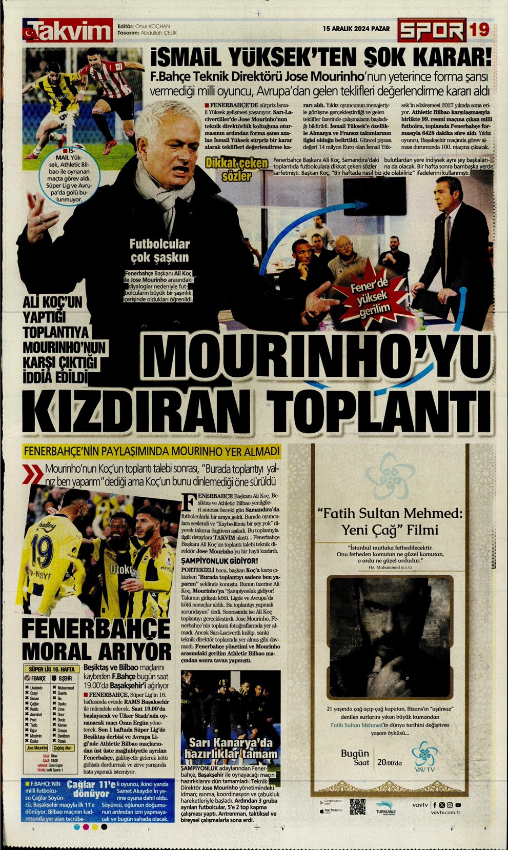 Günün spor manşetleri